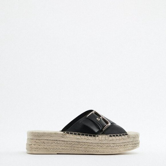 Zara black jute raffia wedge platform sandals - Picture 2 of 6